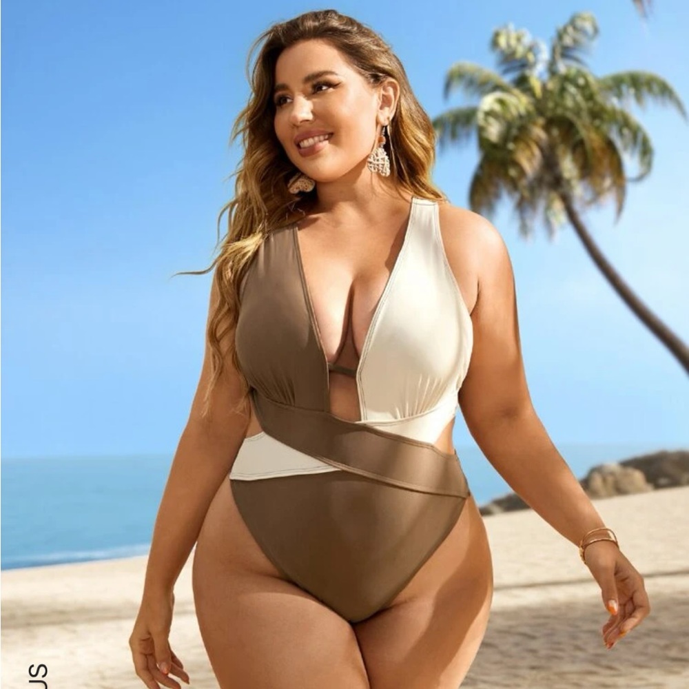 Brown and cream bathing suit.